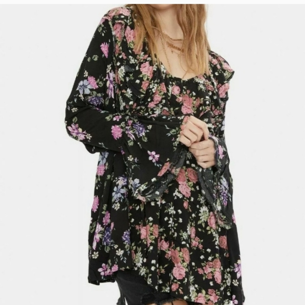 FREE PEOPLE Floral Black Women's Top